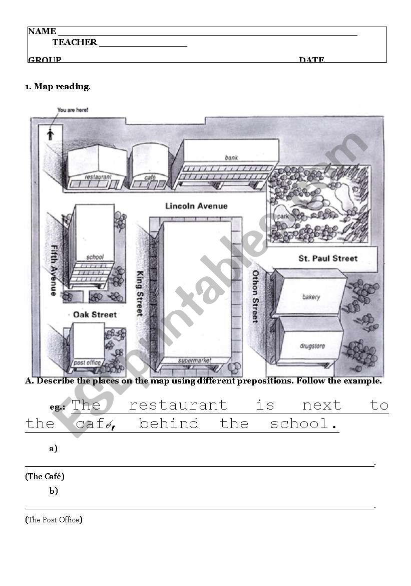 Prepositions & directions worksheet