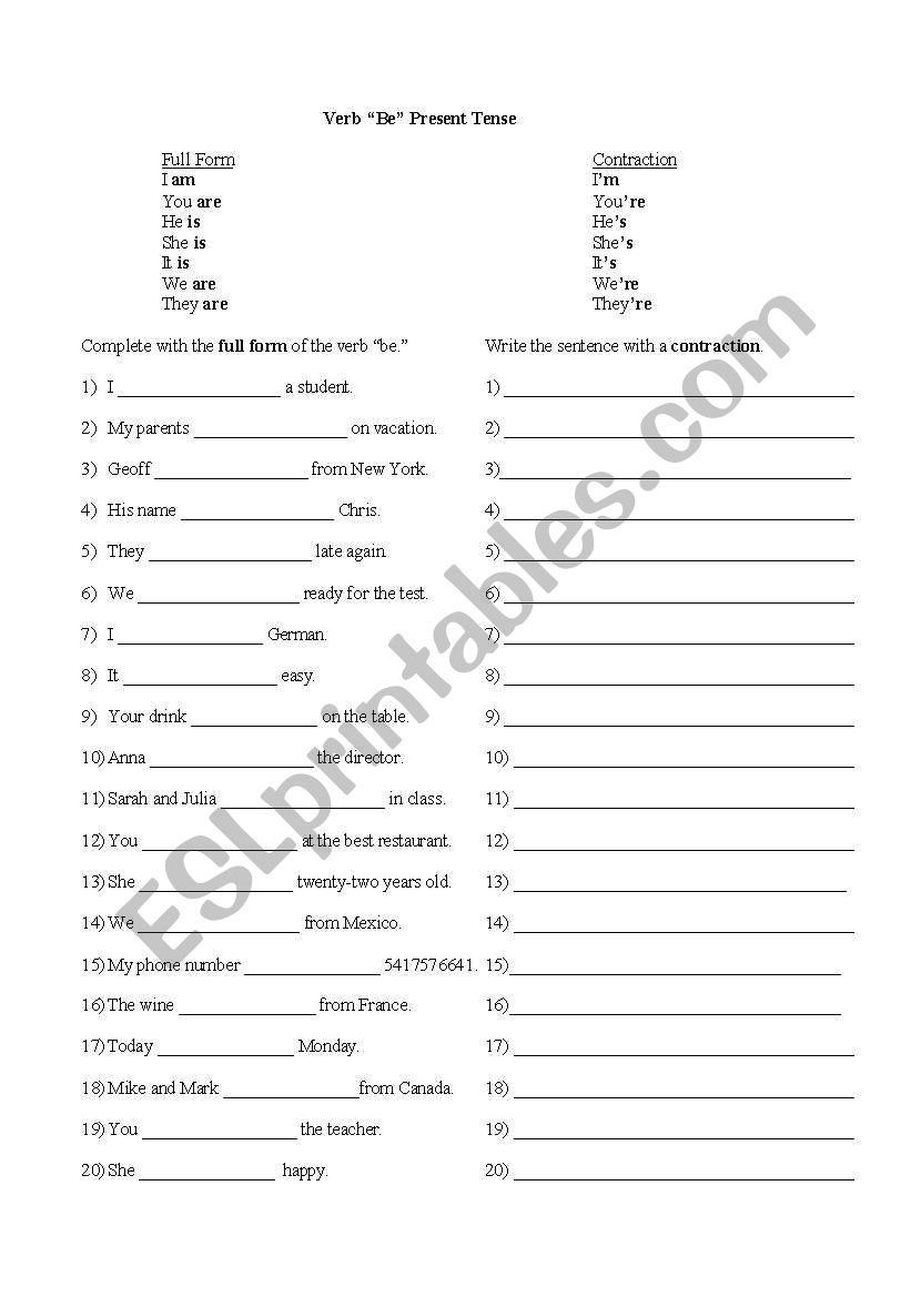 Present Tense and Contractions of Be