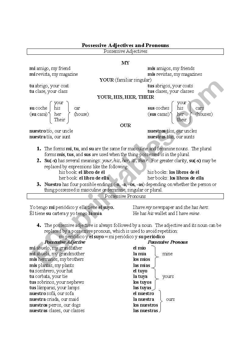 possessives adjectives worksheet