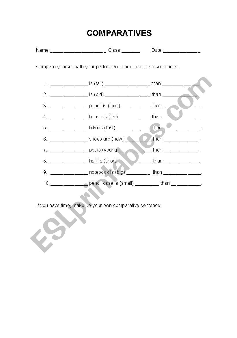 Comparatives worksheet