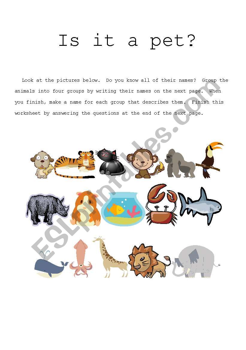 Is it a pet? worksheet