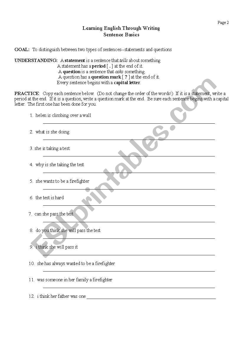 Sentence Basics Page 2 worksheet