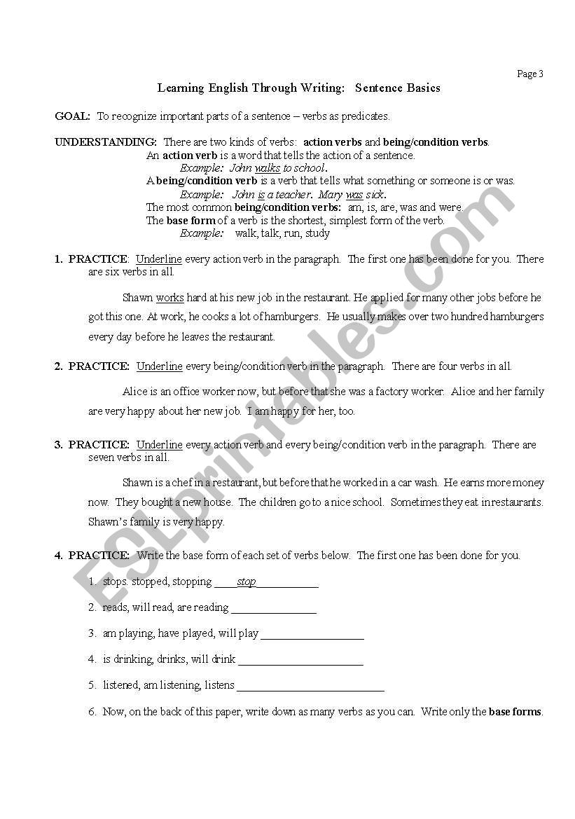 Sentence Basics Page 3 worksheet