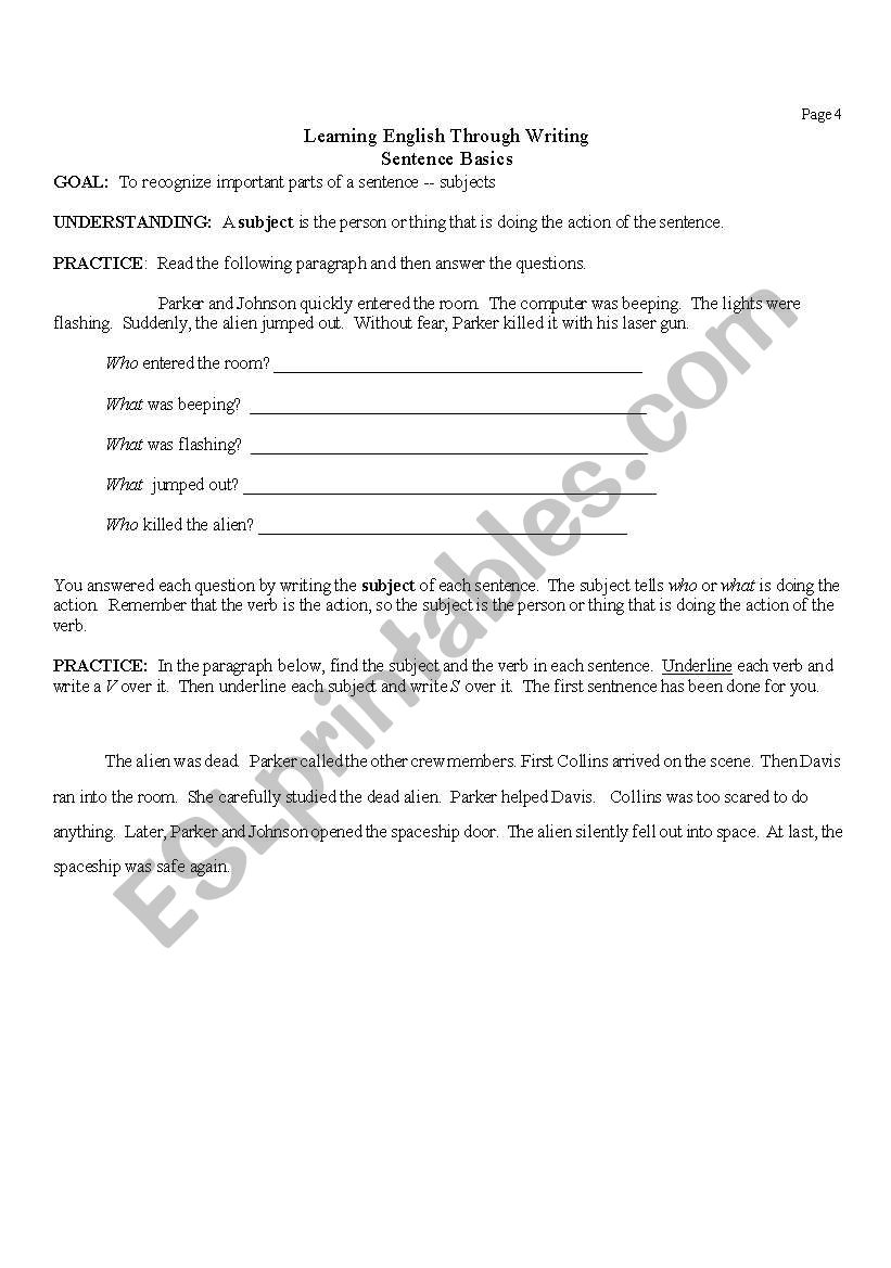 Sentence Basics Page 4 worksheet