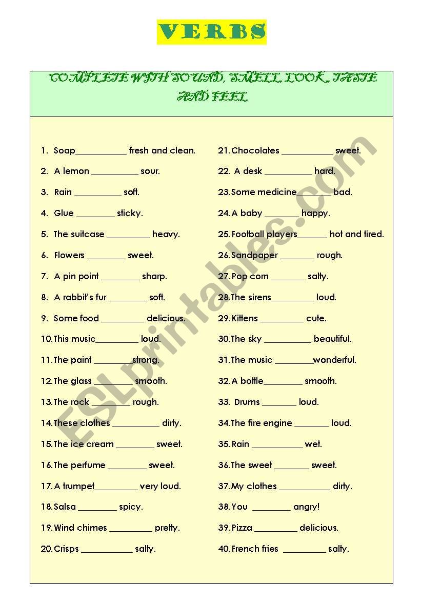 SENSES VERBS worksheet