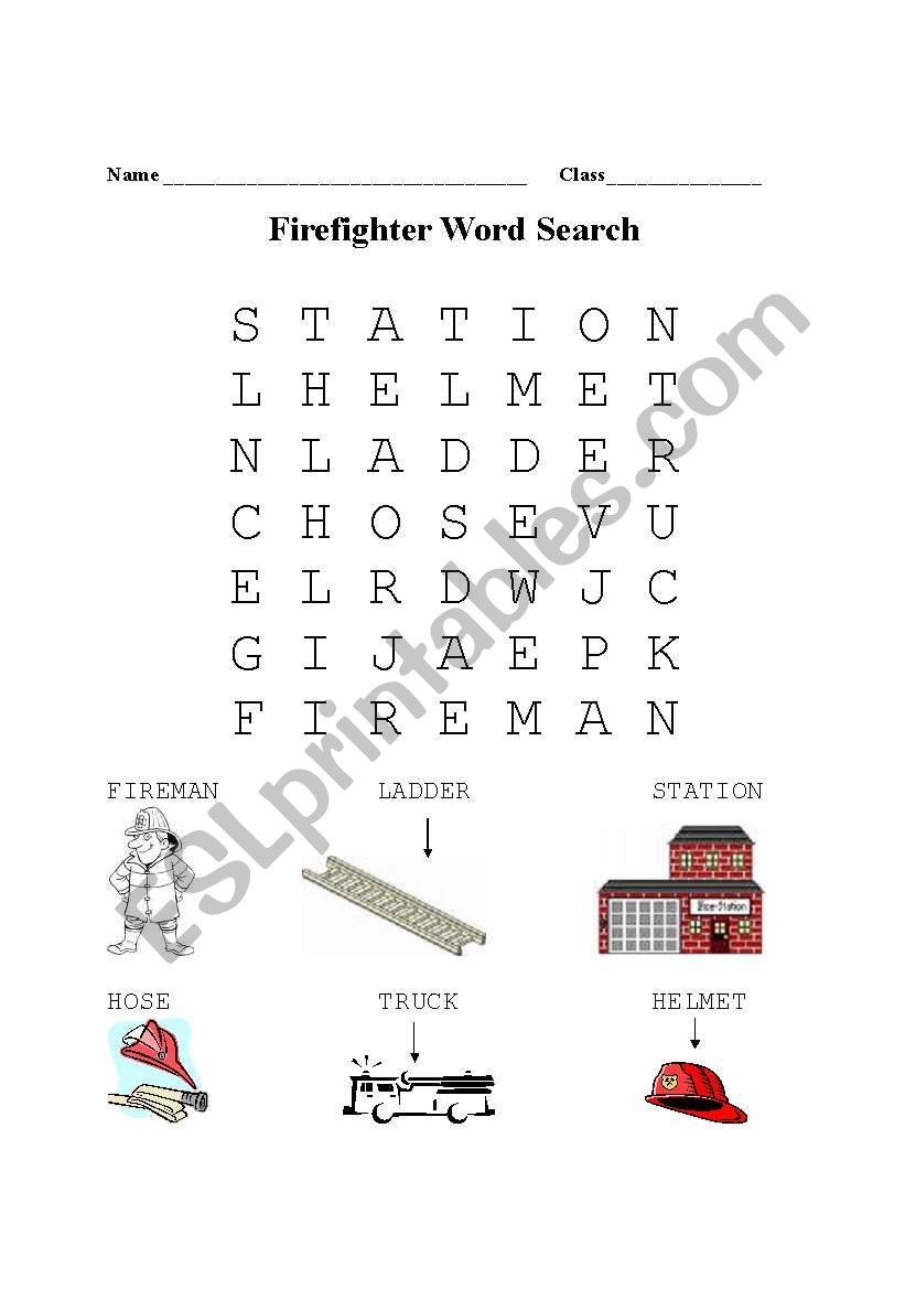 Firefighter Word Search worksheet
