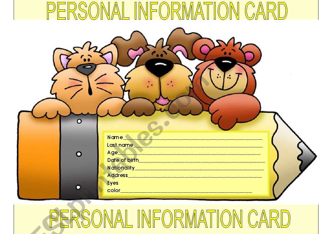 PERSONAL INFORMATION CARD worksheet