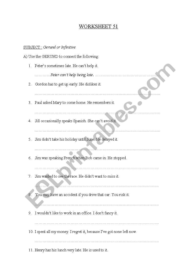 gerund and nfinitive worksheet