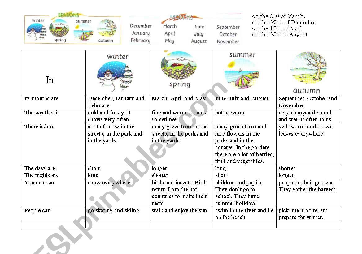 seasons and weather worksheet