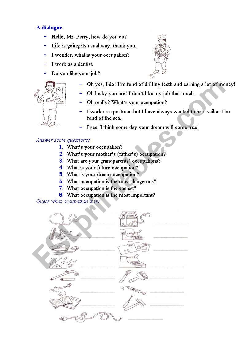 what is your occupation? worksheet