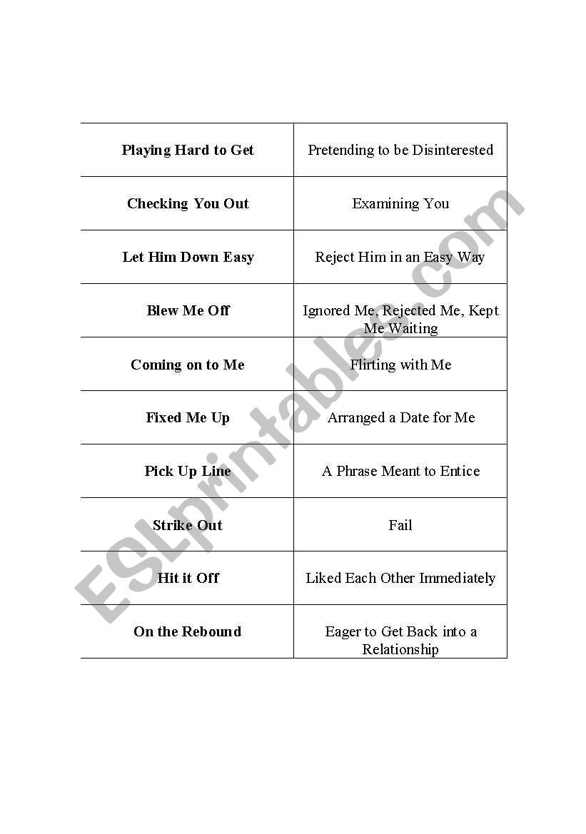 Idioms About Dating worksheet
