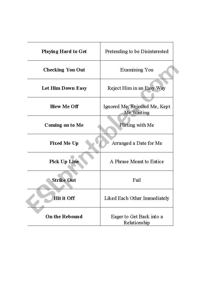 Idioms About Dating worksheet