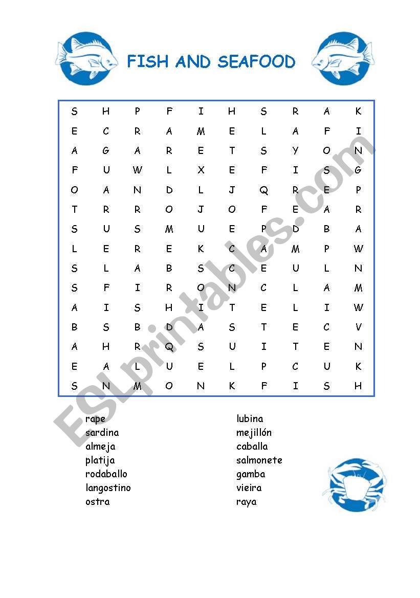 Fish and seafood worksheet