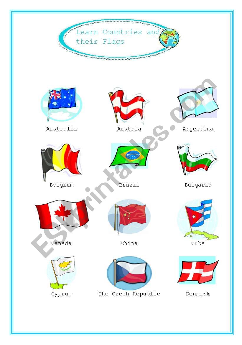 Countries and their Flags worksheet