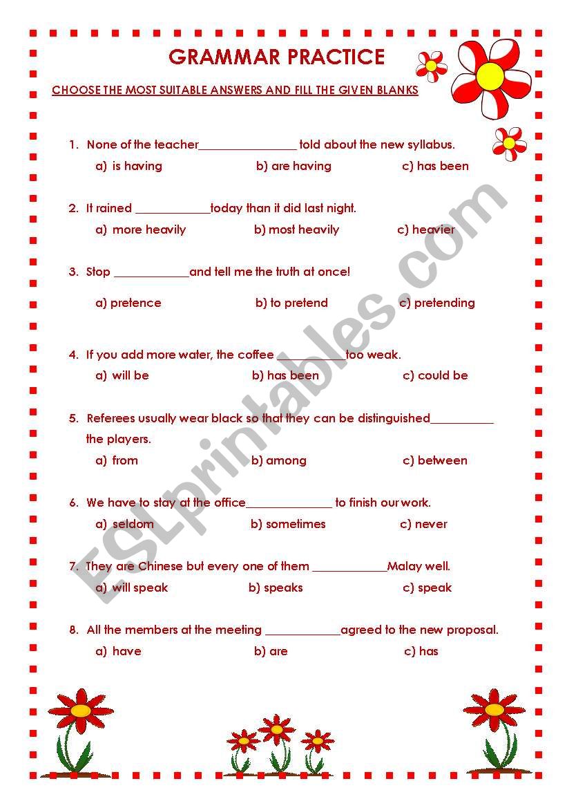 GRAMMAR PRACTICE worksheet