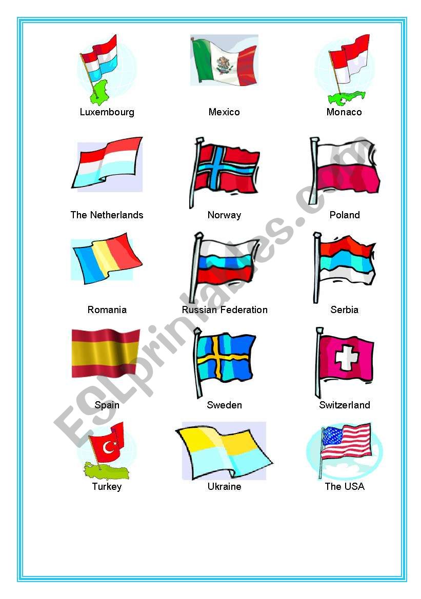 Countries ant their flags 3 worksheet