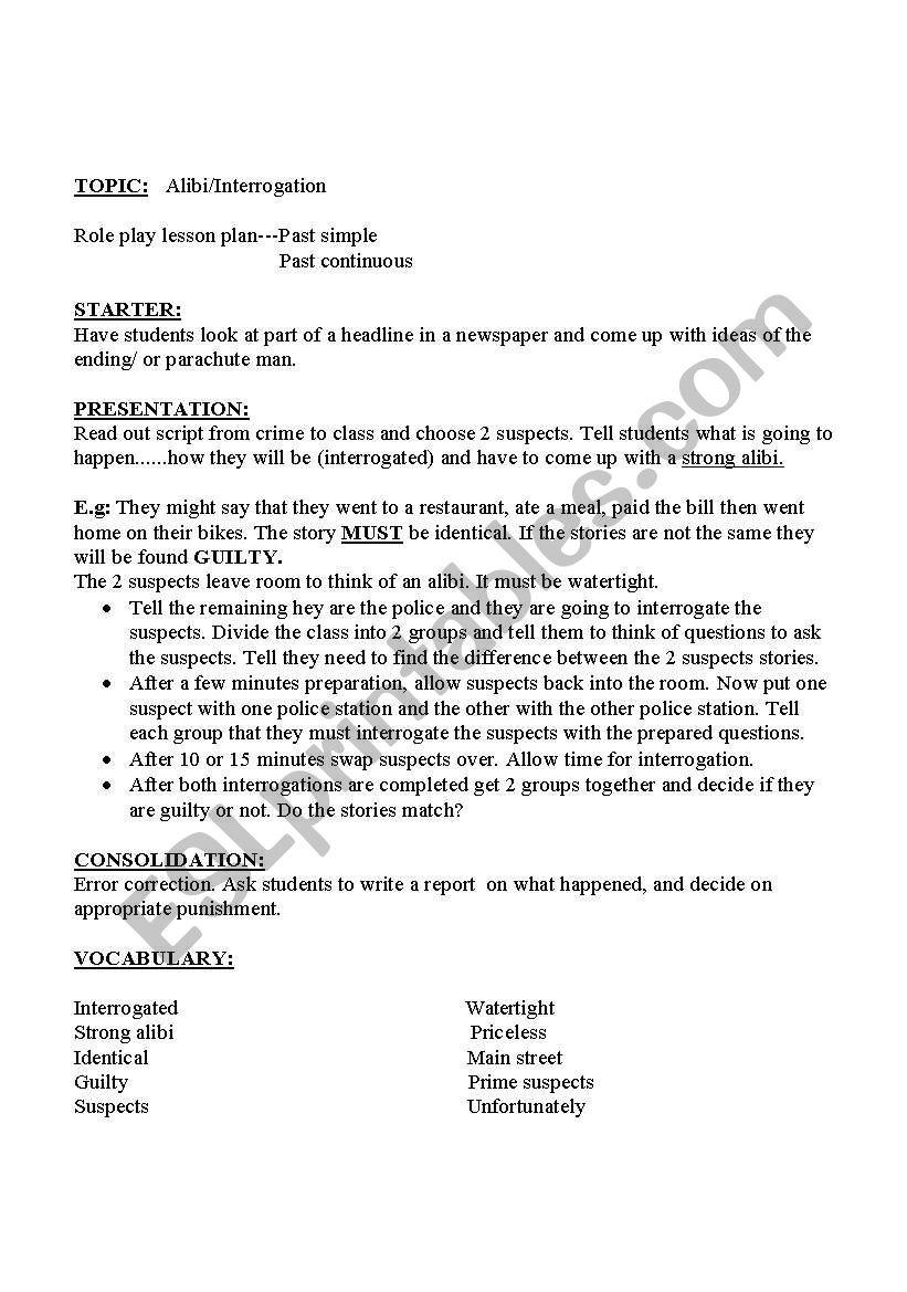 ALIBI/INTERROGATION worksheet