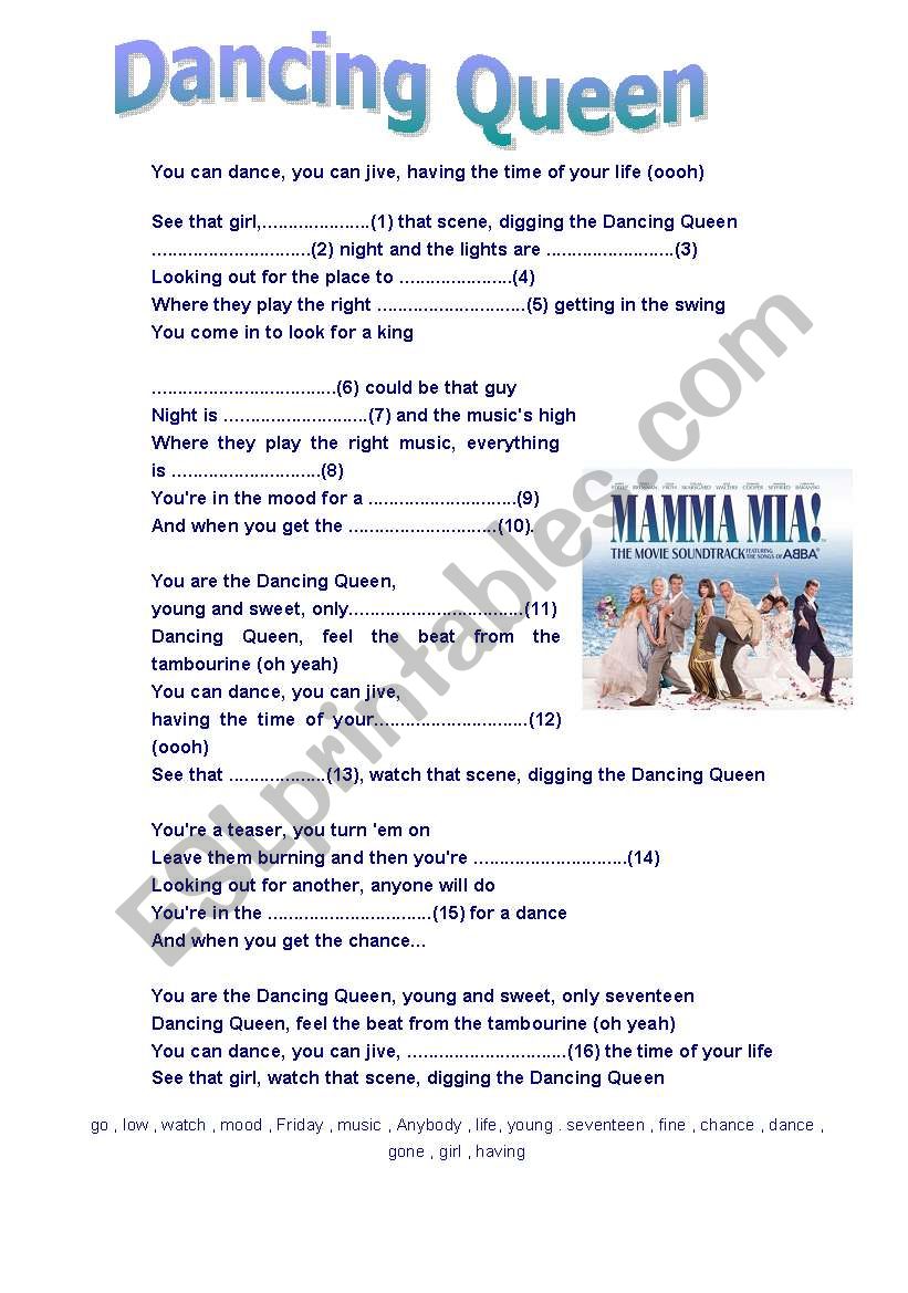 SONG: DANCING QUEEN - ESL worksheet by yaluf