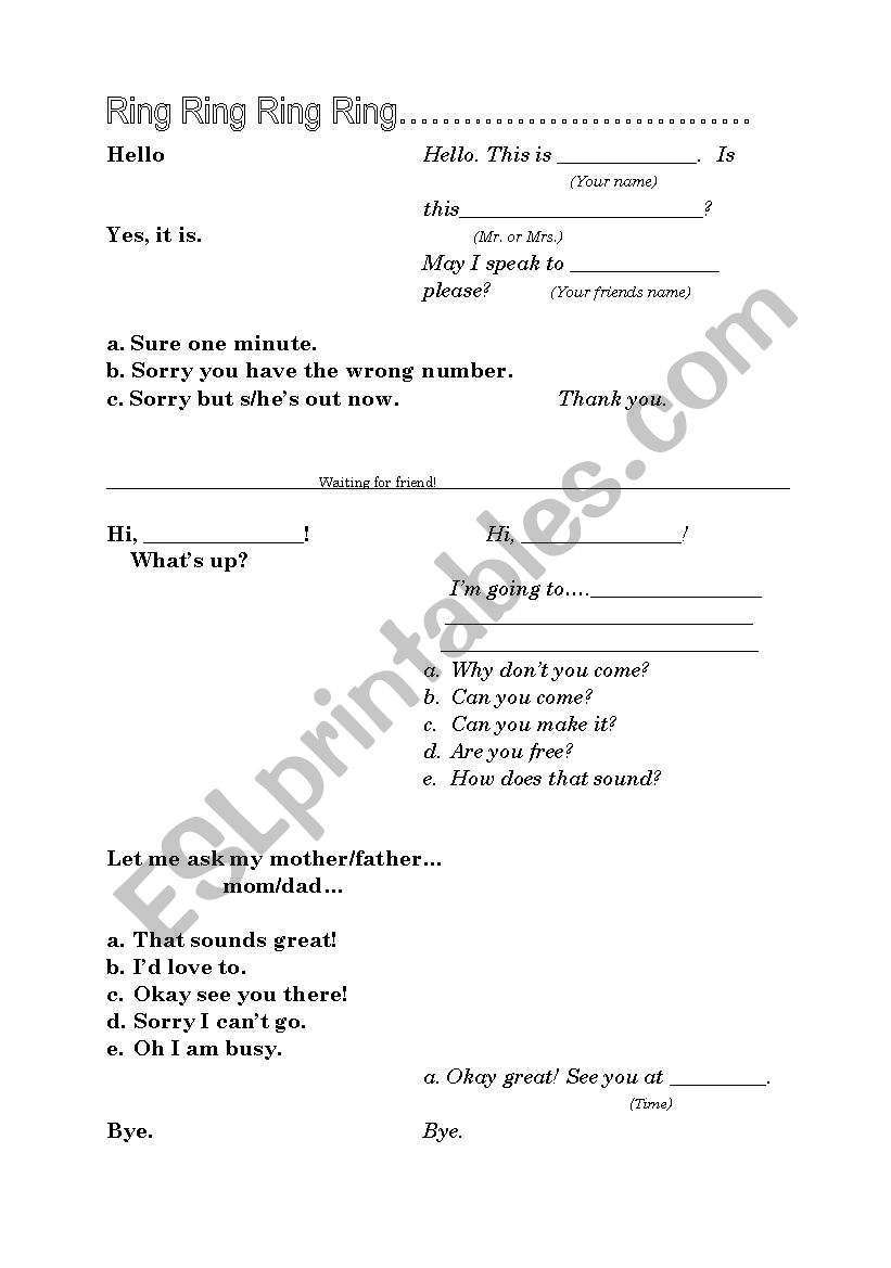 Phone Conversation Dialogue worksheet