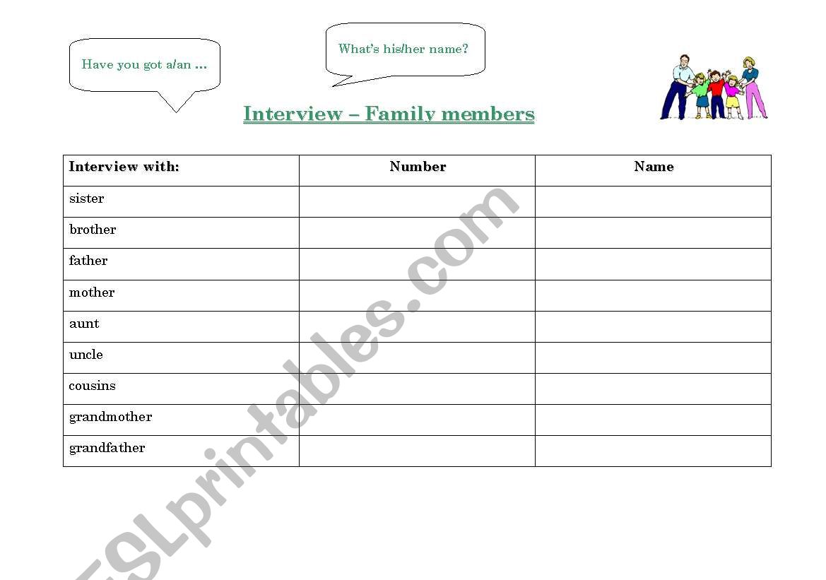 Family members interview worksheet