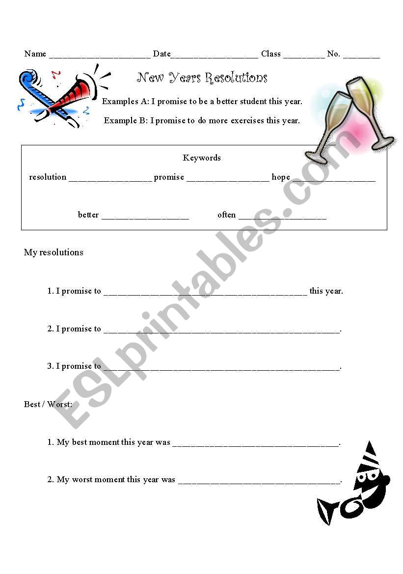 New Years Resolution Creation worksheet