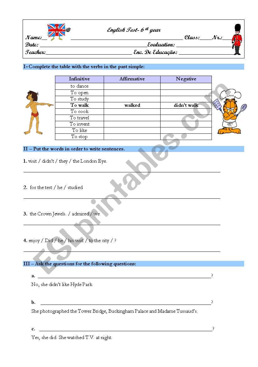 Past simple regular worksheet