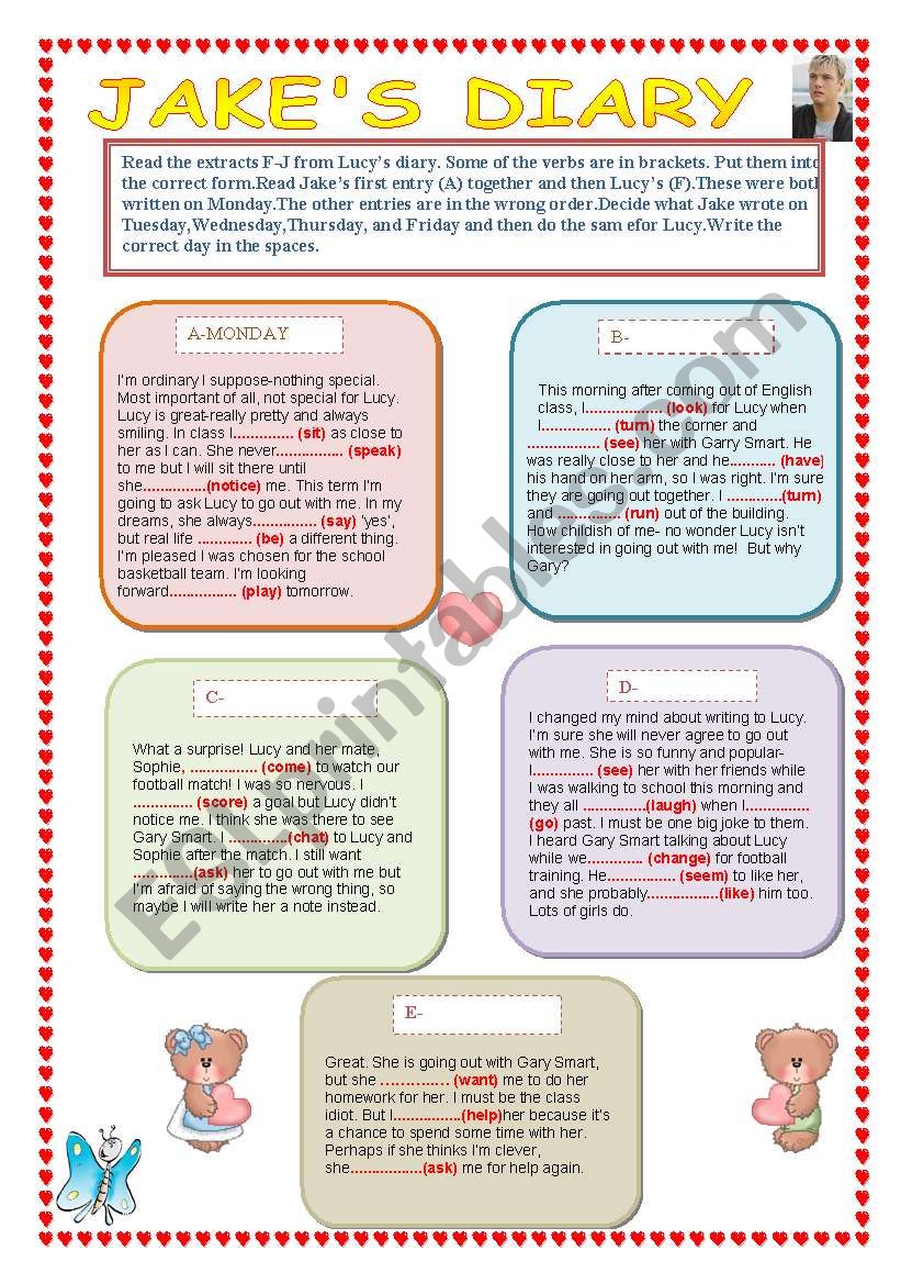 Jakes and Lucys Diary worksheet