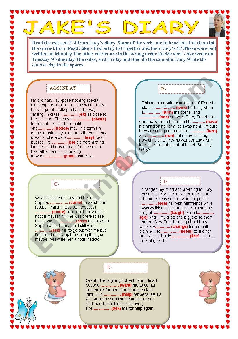 JakeÂ´s and LucyÂ´s Diary worksheet