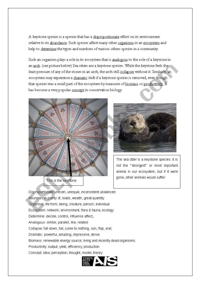 Keystone Species: TOEFL worksheet