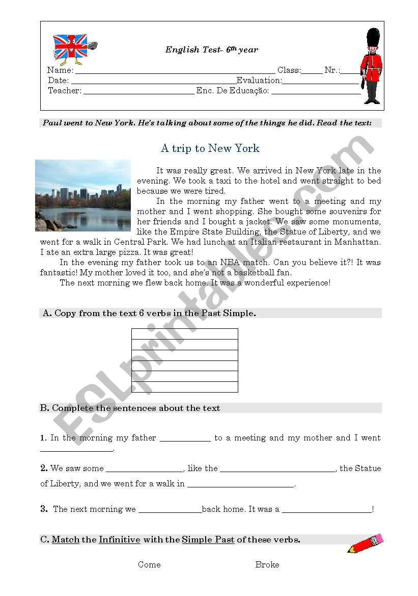 Past Simple Irregular verbs worksheet