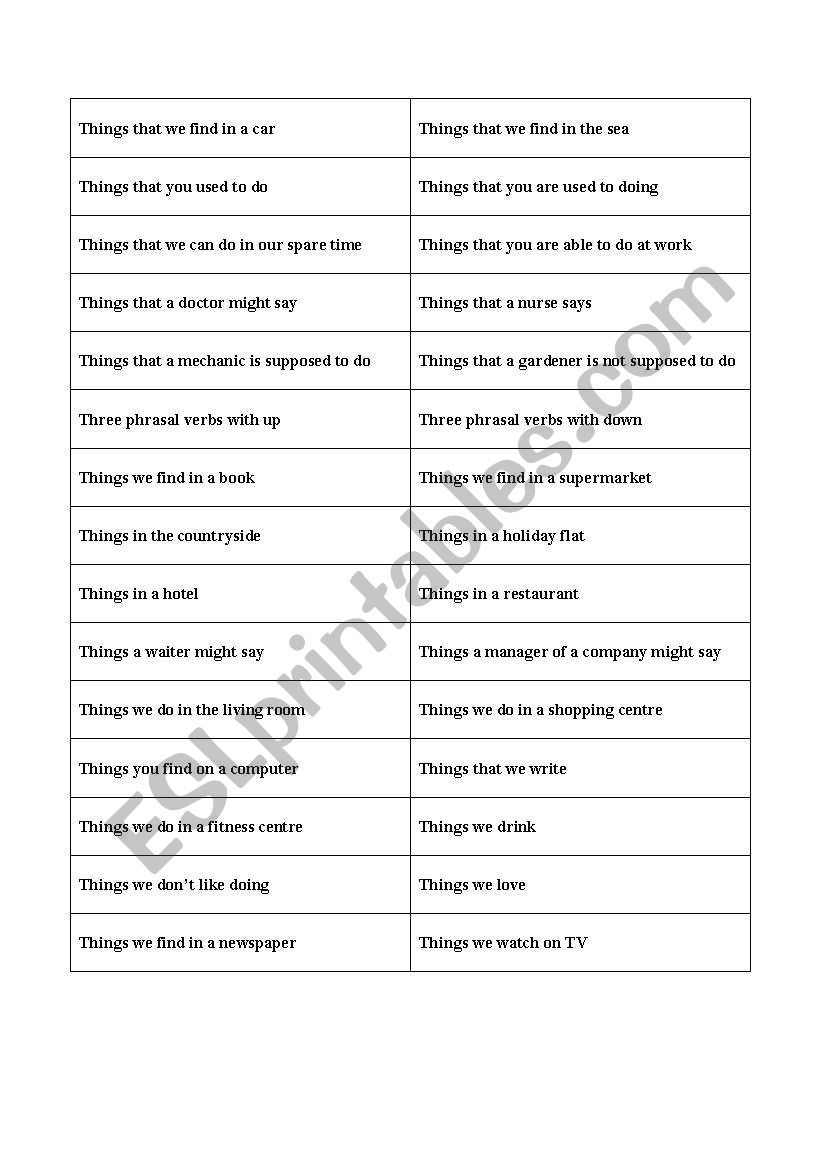 vocabulary game worksheet