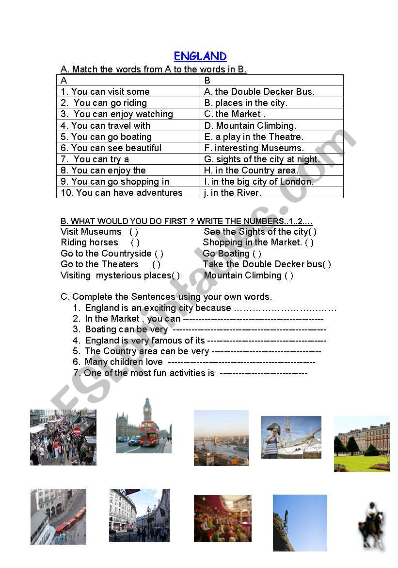 Visiting England worksheet