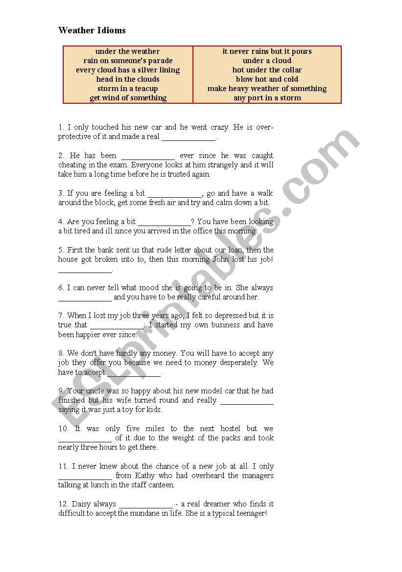 Weather Idioms worksheet