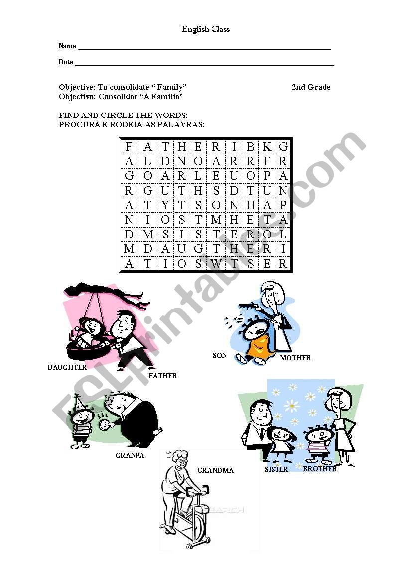 Family word search worksheet