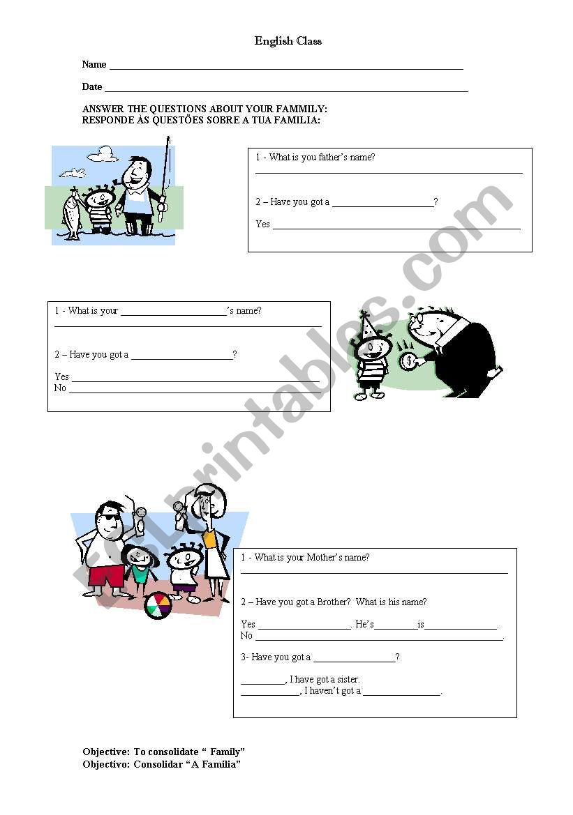 family Question and answer worksheet