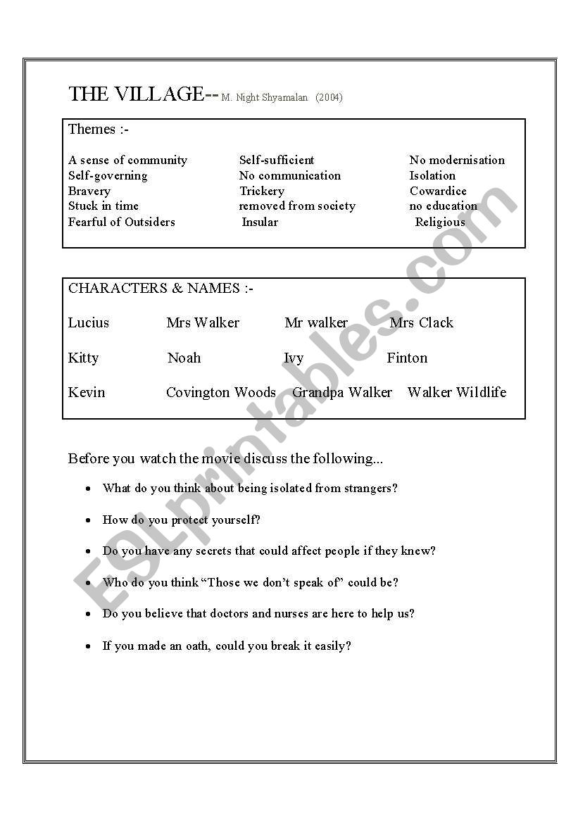 The VILLAGE worksheet