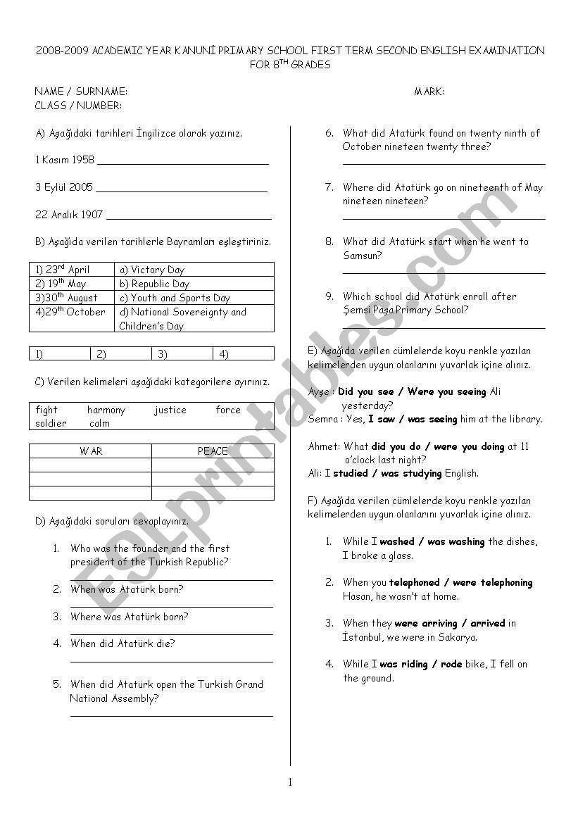 test past simple worksheet