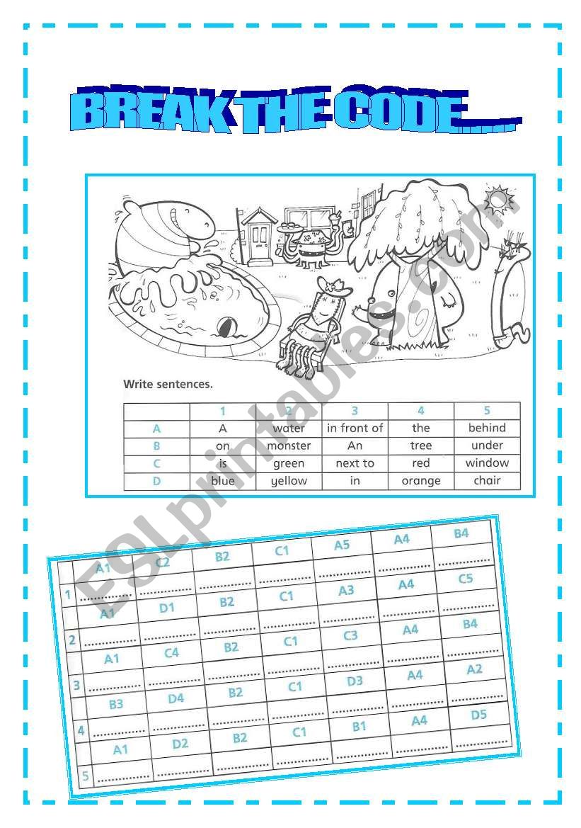 BREAK THE CODE...PREPOSITIONS-COLOURS AND PLACES