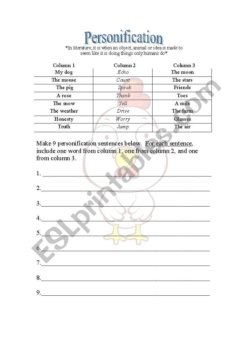 Personification worksheet