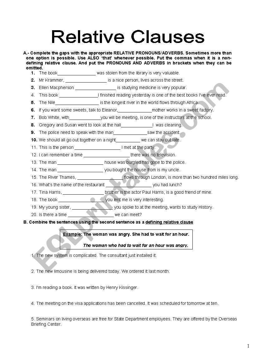 relative clauses worksheet