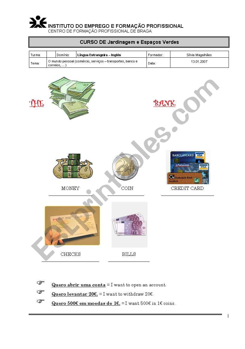 at the bank worksheet