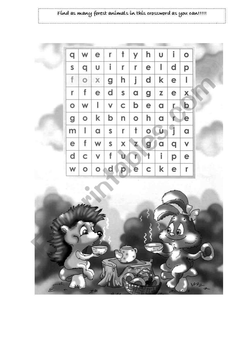 Forest Animals Wordsearch Puzzle
