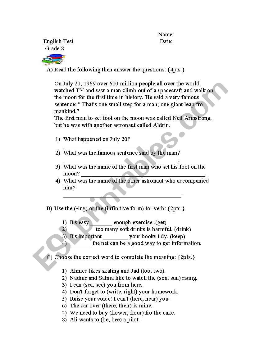 English Test worksheet