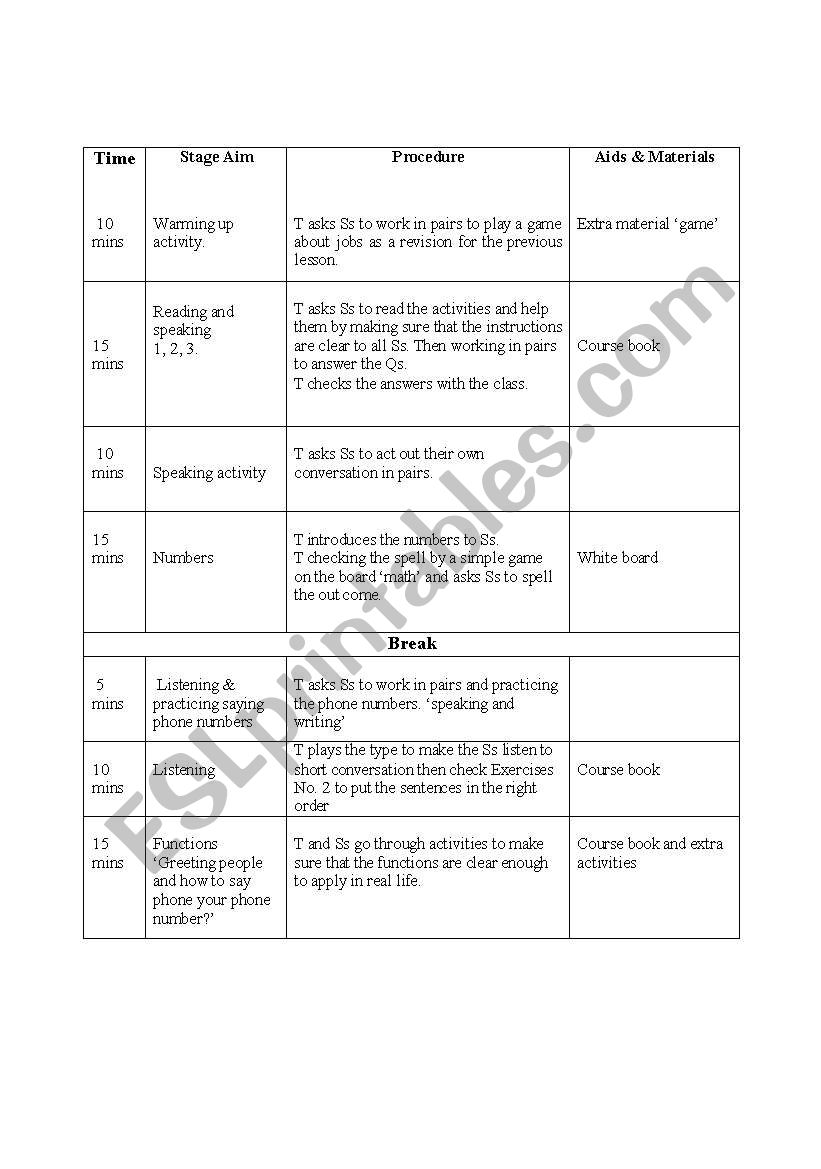 Lesson plan worksheet