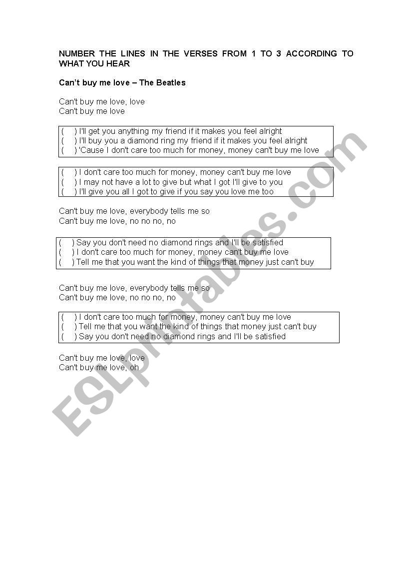 Song activity: Canīt buy me love, by The Beatles Song activity: Canīt buy me love, by The Beatles