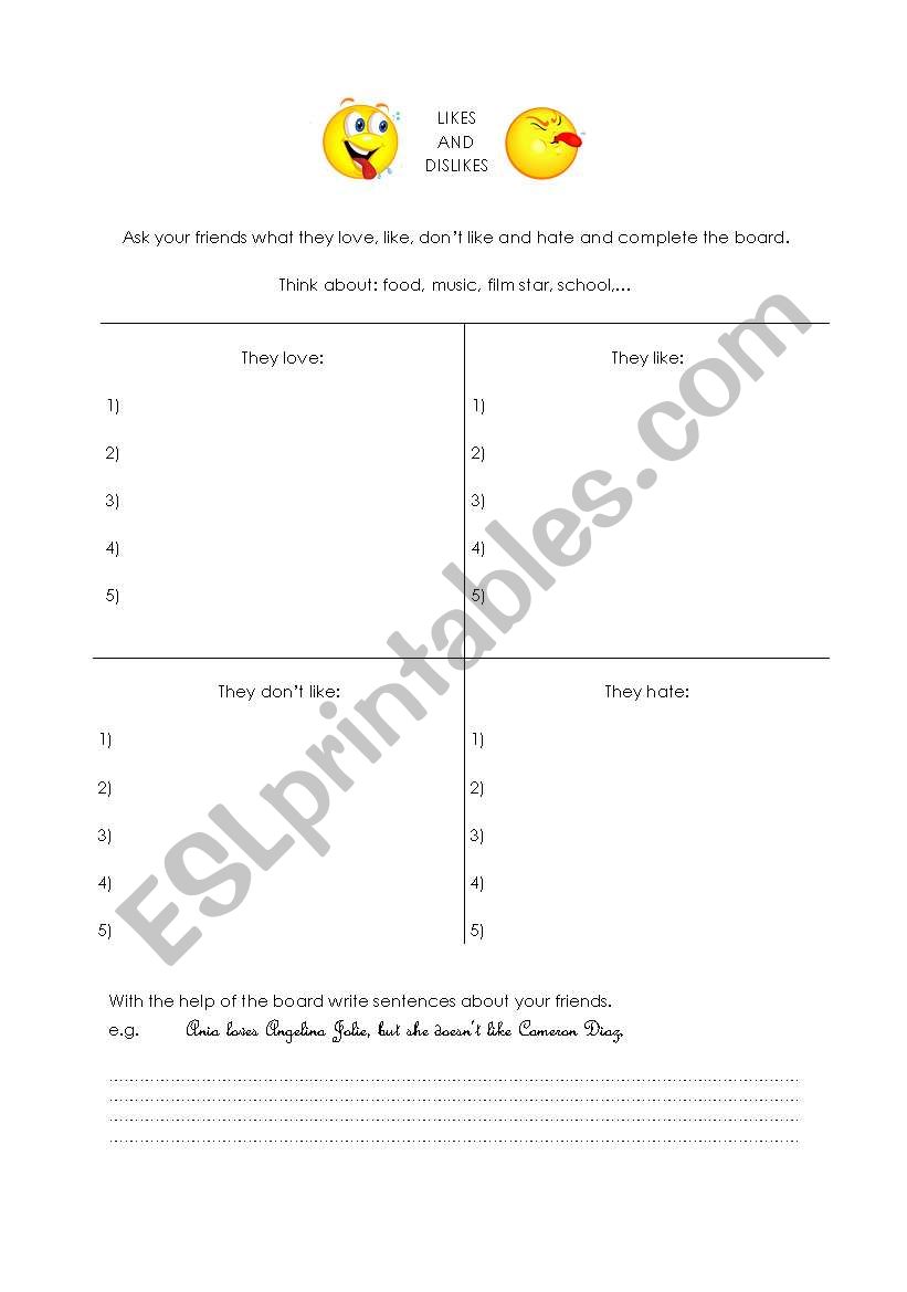 Likes and dislikes (ex.)   worksheet