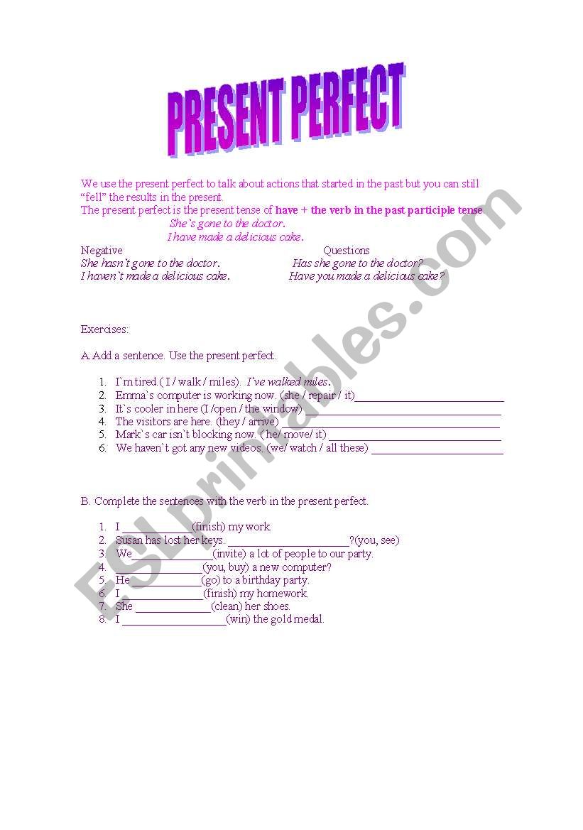 Present perfect practice worksheet