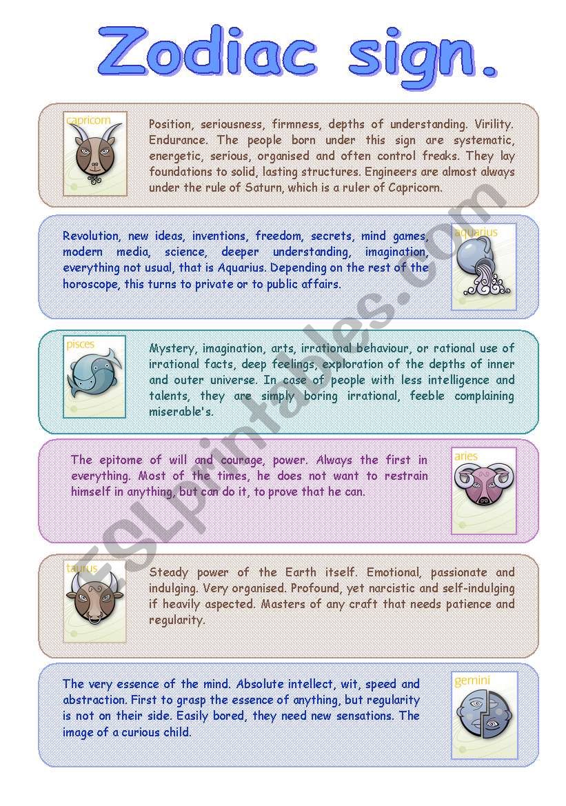 zodiac worksheet