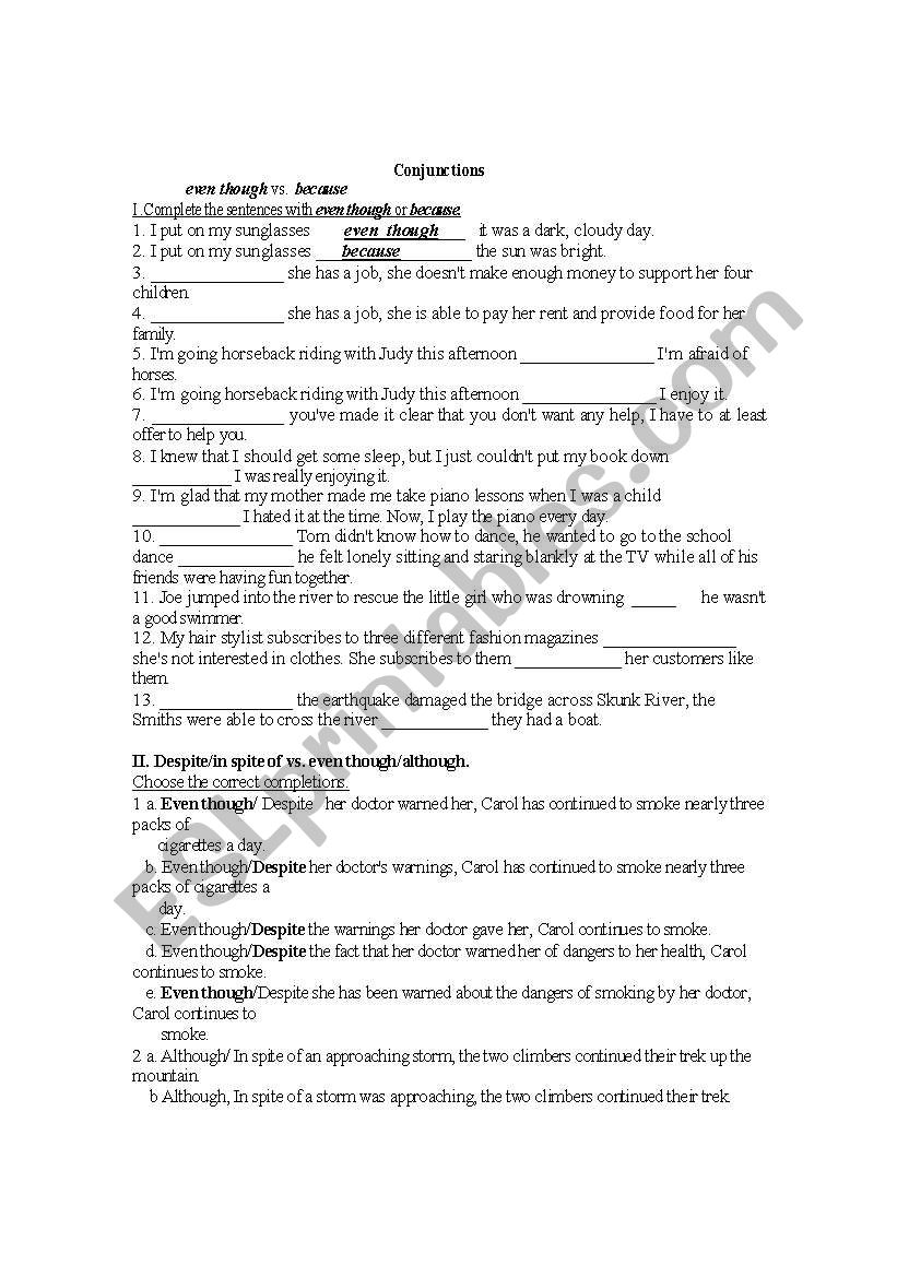 conjunctions worksheet