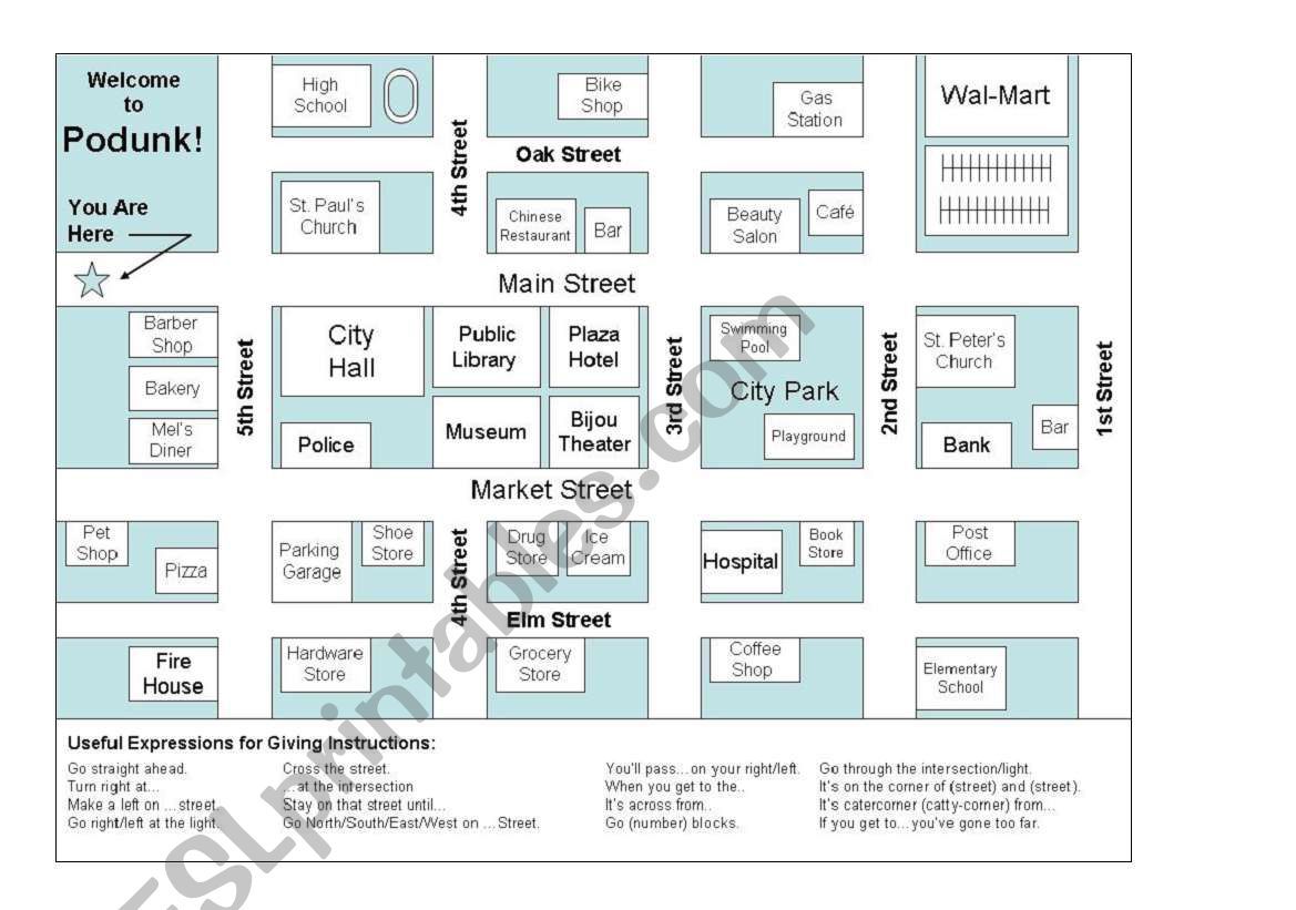 Giving Directions/Map Worksheet